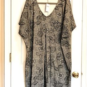 New J.Jill wherever pleat front V-neck floral dress black white plus size 4X